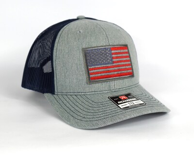 American Flag Trucker Hat Heather Grey on Navy - image3